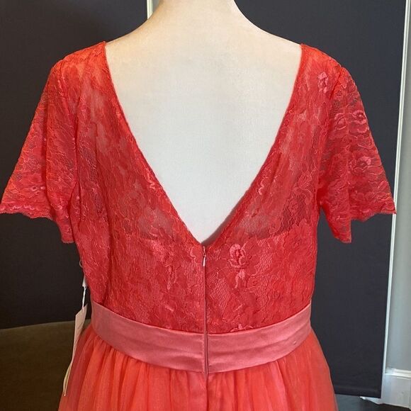 Women’s Full Length Tulle & Lace Sort Sleeve Dress Zip Up Back Size 14 NWT - Picture 7 of 10